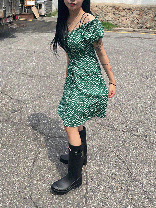 [오프숄더가능/짧지않아요!!/키큰녀까지] Green World Dress. (1col)