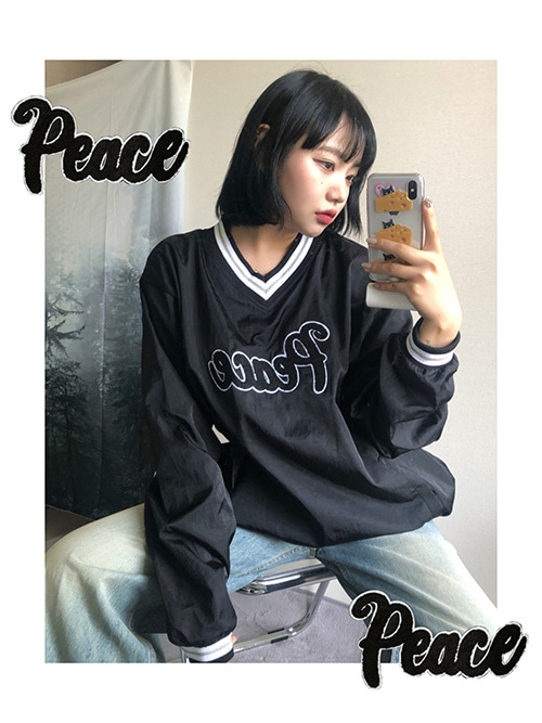 방수기능!! [밑단스트링/핏조절가능] High Teen Piece V-Neck Line Sweatshirt. (1col)