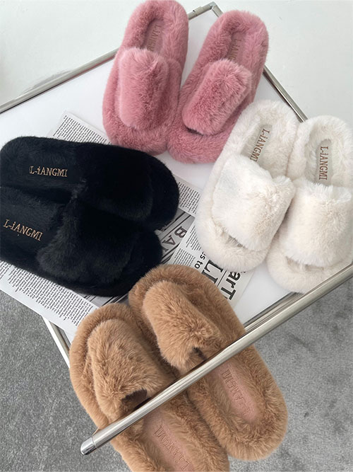 [5cm] Mink fur flat slippers (4col)