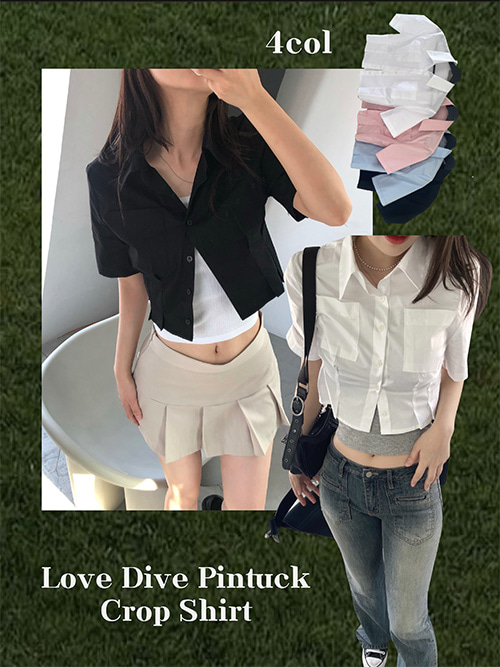 [핏최강/핀턱/들뜸X] Love Dive Pintuck Crop Shirt (4col)