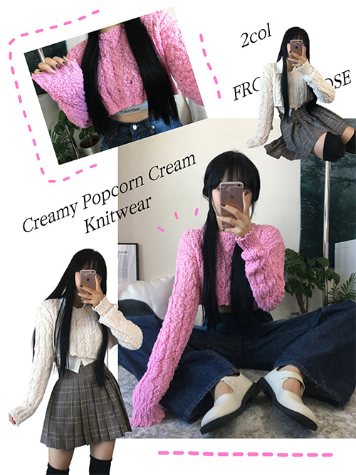 [High-quality] Creamy Popcorn Crop Knitwear. (2col)