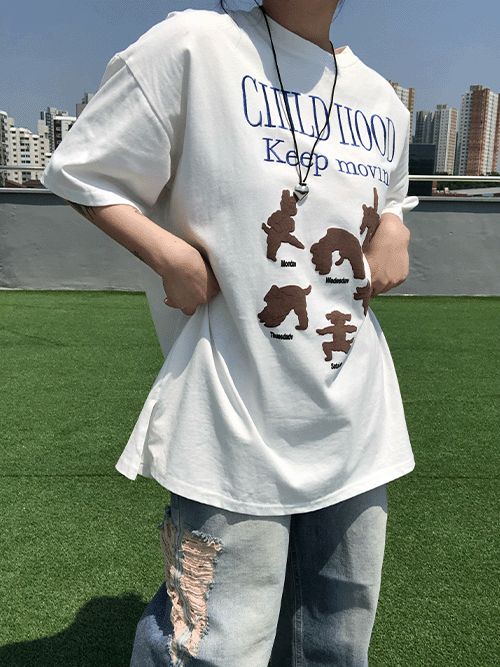 [전컬러개인소장] 에브리데이 퍼피 자수 오버핏 티셔츠 (2col)