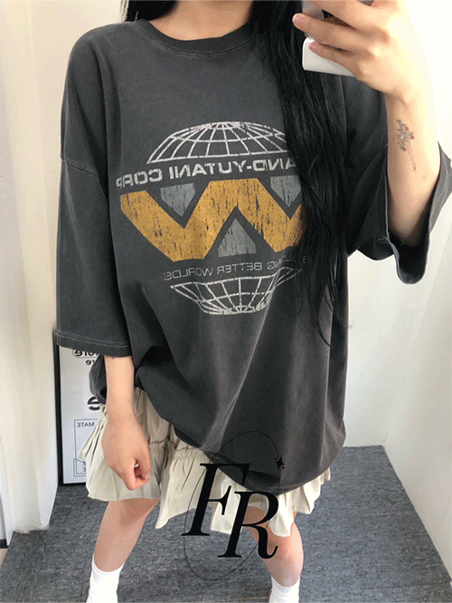 [비침없는16수탄탄원단/남성도넉넉하게!!] 월드 나염 피그먼트 오버핏 남여공용 티셔츠 (3col)