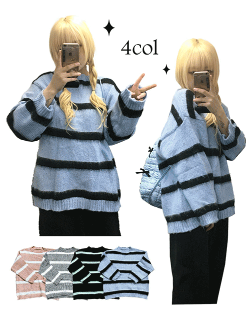 [부드럽고따듯한/오버핏] Snow Stripe Loose Winter Knitwear (4col)